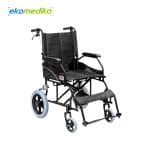 Kursi Roda GEA FS 868 Black Steel yang dilipat, tampak samping dengan roda belakang 12 inci dan kerangka baja