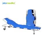 Tandu lipat roda GEA YDC 1A3 berwarna oranye dengan sandaran kepala dan roda, tampak dalam posisi terbuka.